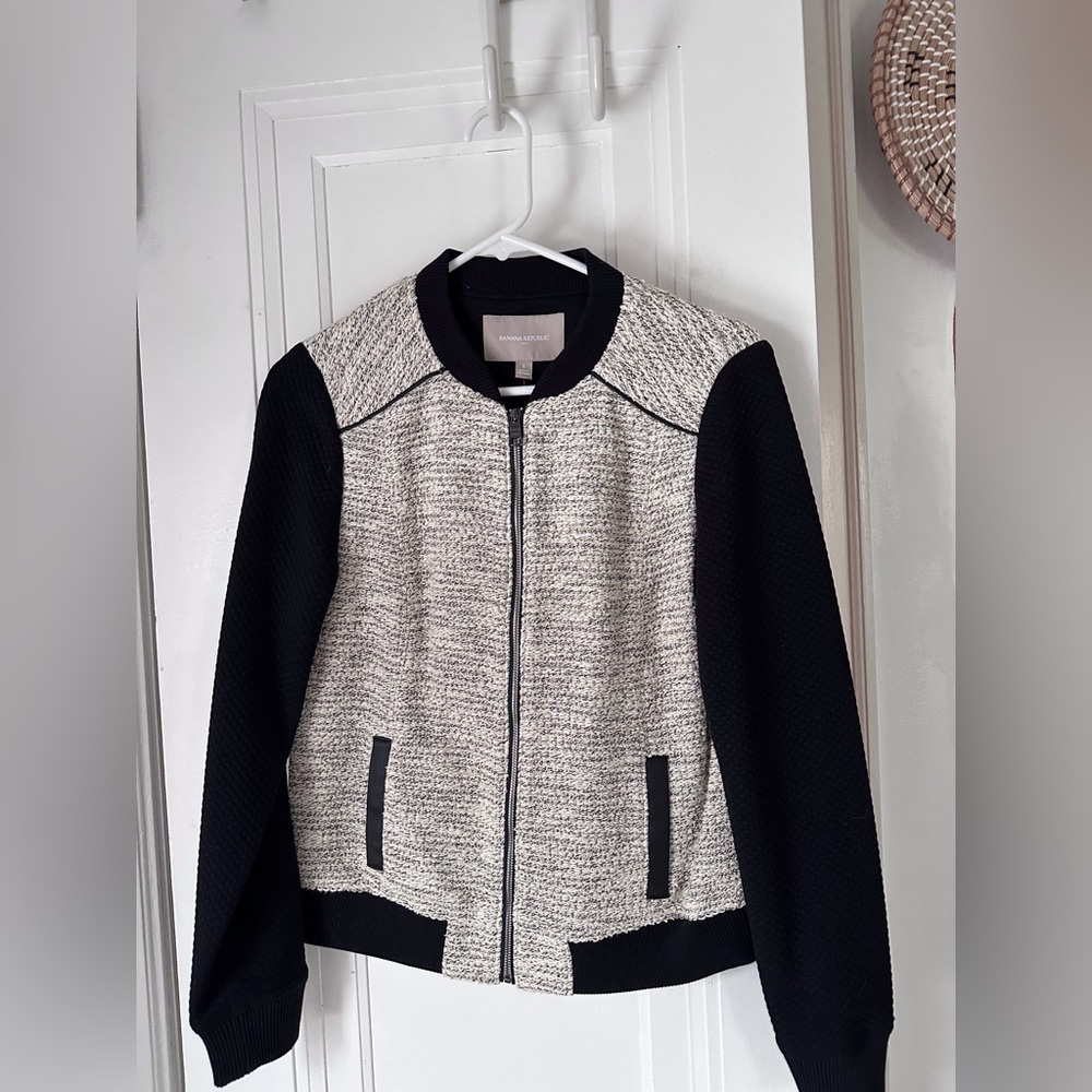 NWT Banana Republic Tweed Varsity Bomber style Jacquard Jacket Sz S
